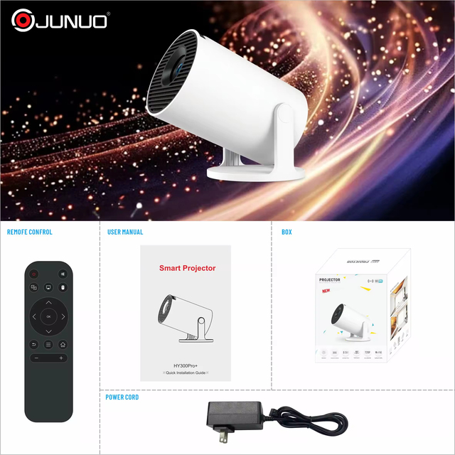 JUNUO New Portable Projector HY300Pro+ Dual Wifi 6 Outdoor Wireless  Android 14 Smart Mini Projector HY300Pro+ MINI Projector