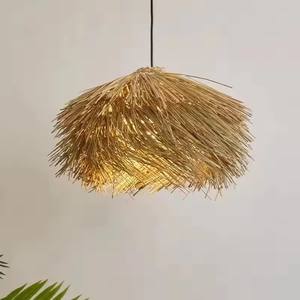 <span class=keywords><strong>Lampadario</strong></span> Retrò in Rattan a Forma di <span class=keywords><strong>Cappello</strong></span> di Paglia, Lampada a Sospensione per Sala da Pranzo, Soggiorno, Illuminazione Domestica, Paralume in Rattan - Product Image 2