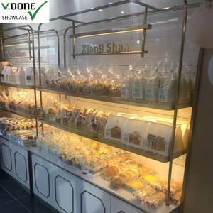 Estante de exhibición de supermercado Estante de pan de metal y madera Gabinete Estante de pastelería Escaparate para artículos de panadería - Product Image 4