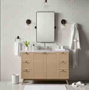 Vanité de salle de bain murale en chêne clair LED finition peinte Armoire moderne sur pied Made in Vietnam - Product Image 4