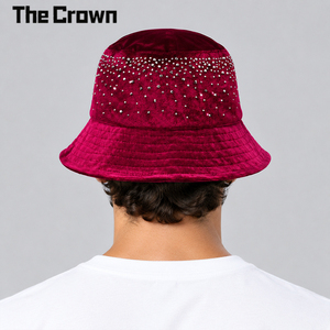 Sombrero de cubo personalizado al por mayor con pedrería de alta calidad, textura de terciopelo, estilo urbano brillante, moda casual unisex, proveedor a granel - Product Image 3