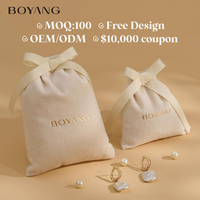 Pochette cadeau de luxe personnalisée avec logo Boyang, sac d'emballage en velours pour bijoux avec cordon de serrage