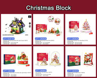 Ensemble de briques de construction EPT Winter Wonderland Christmas 180 °   Maison de neige pliable avec lumières musicales, arbre de Noël, boutique, album 3D du Père Noël, jouet