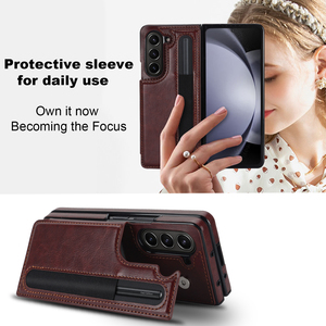 Avec fente pour stylo, couverture complète, double boucle, étui de <span class=keywords><strong>protection</strong></span> en cuir PU pour téléphone portable <span class=keywords><strong>Samsung</strong></span> Galaxy <span class=keywords><strong>Z</strong></span> Fold 3 <span class=keywords><strong>4</strong></span> 5 6 7 - Product Image 5