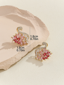 <span class=keywords><strong>Orecchini</strong></span> a Forma di Cigno di Lusso all'Ingrosso, Gioielli Bianchi e Neri con Gradiente Rosa, Zirconi Scintillanti, Piccoli <span class=keywords><strong>Orecchini</strong></span> a Perno <span class=keywords><strong>per</strong></span> Ragazze - Product Image 4