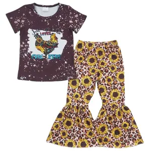 Wholesale Children Clothes Girls Bell Bottom Outfits Fashion Baby Girl Clothes Chicken Print Sunflower Boutique Kids Clothing