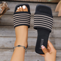 Sandalias planas cuadradas sin cordones para mujer, de punto, con una sola tira, estilo informal, para exteriores, nueva moda de verano 2026, populares en internet, para estudiantes