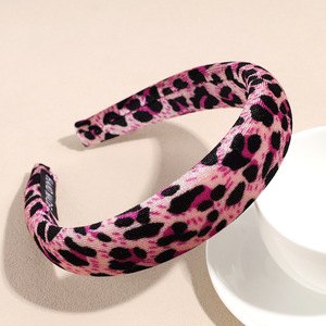 Vintage <b>Leopard</b> Print Custom Logo Soft Velvet Sponge Hair Band for Women Retro Elastic Wide Fabric <b>Headband</b> - Product Image 5