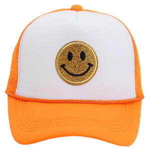 Parche bordado Logo Malla Dos tonos 5 Panel Cara sonriente Cuerda de béisbol Sombrero de camionero - Product Image 4