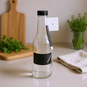 ขวดเก็บอาหารทรงคอตรง แพ็ค 12 ชิ้น แก้วใส ฝาสีดำ พร้อมฉลากสำหรับเก็บอาหาร - Product Image 3