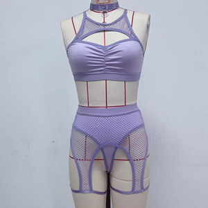 Lingerie européenne et américaine sexy en maille rouge avec patchwork en tissu Dobby pour femmes, vente en gros - Product Image 3