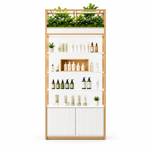 <b>Wooden</b> Wall Display <b>Shelf</b> Cosmetics Retail Shelving System Beauty Store Fixture with Custom <b>White</b> Island Counter - Product Image 2