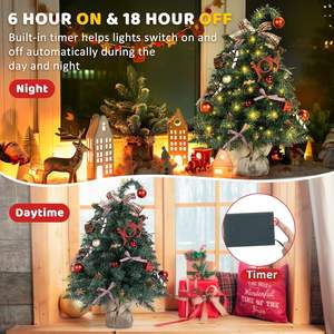 Arbre de Noël de table de 24 pouces avec cime d'arbre incurvée, mini arbre de Noël avec lumières, branches en PE et divers ornements de bricolage - Product Image 5