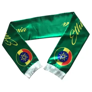 Yüksek kalite özel tasarım futbol taraftarları 100% Polyester etiyopya bayrağı eşarp
