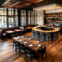 Ron Group Factory Direct Hotel Restaurant Vierkante Houten Tafel Lederen Stoelenset Barkrukken Gebogen Booth Zitmeubilair