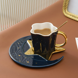 Fashion Star Moon Shape Underglaze 120Ml 4Oz Luxury <b>Tea</b> <b>Cup</b> <b>Set</b> Porcelain <b>Cup</b> <b>Cup</b> and Saucer <b>Set</b> Ceramic Coffee Mug - Product Image 4
