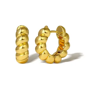 Twist Croissant Earrings For Women Brass Hoop Earrings Circle Round Earring Female Fashion Jewelry Accessories