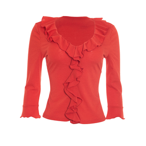 Camiseta Viviblook J26TP308 para Mujer, Top Casual de Otoño, Nuevo Color Sólido, Cuello en V con Volantes, Corte Ajustado, Top Corto para Damas - Product Image 4