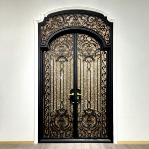 Porte d'entrée principale de villa vintage, grille décorative de luxe, double porte d'entrée en fer forgé - Product Image 2