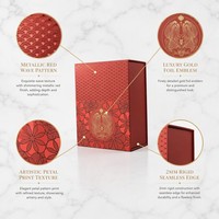 Caja de Regalo Magnética Roja de Lujo con Patrón de Ondas UV y Emblema de Pájaro en Lámina Dorada, para Joyería, MOQ Bajo de 100 Piezas