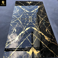 Carrelage mural de douche en céramique italienne de luxe noir or de Foshan, miroir poli, décoration de salle de bain, carrelage en marbre