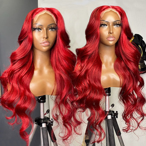 Hot Sale 180% Dichte Rote Farbe Echthaar Perücken Rohe vietnam esische unverarbeitete gerade 13x4 Frontal Perücken Spitze Front Perücke Echthaar - Product Image 3