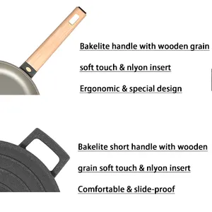 BESCO OEM-Juego de utensilios de cocina antiadherente de aluminio fundido, serie Nature, con tapa de aluminio, mango de baquelita fijo, agujero de inducción, color negro