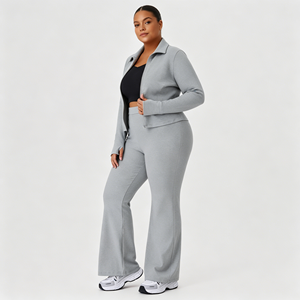 Conjunto Deportivo de Tallas Grandes para Mujer, Otoño e Invierno, Chaqueta Ajustada con Cuello Alto, Pantalones Acampanados de Alta Elasticidad que Levantan la Cadera, <span class=keywords><strong>Traje</strong></span> de Fitness - Product Image 5
