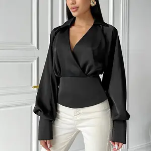 Coifa casual elegante personalizada, blusa top para mulheres sexy com gola elástica, camisas de manga curta para fumo/
