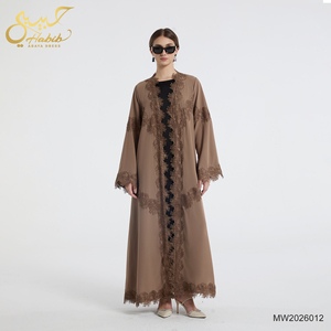 Abaya Ouverte Musulmane <span class=keywords><strong>Femme</strong></span> 2026 Élégante avec Appliques Florales en Dentelle Manches Longues Maxi <span class=keywords><strong>Kimono</strong></span> Abaya Dubaï Vêtements Islamiques Modestes pour Femmes - Product Image 1
