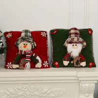 Coussin décoratif de Noël 3D en velours doux, motif bonhomme de neige et renne, carré, pour canapé, cadeau de fêtes