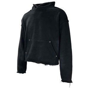 Finch garmen disesuaikan 430 Gsm Hoodie uniseks longgar kebesaran katun polos berat Hoodie hitam dengan ritsleting - Product Image 5