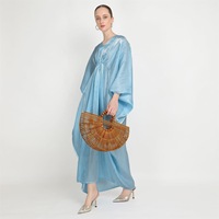 Robe longue arabe à col en V, taille à cordon, manches chauve-souris, vêtement islamique, caftan ample en polyester métallisé, vente en gros, stock personnalisé