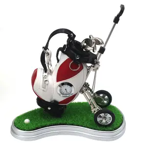 Golf Club Shaped Pen Golf Bag Pen Holder with Clock Office & School Pen Colorful Box or Custom for Golf Gifts Lotusflower CN;ZHE