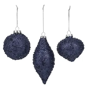 Navy Blue Beaded Ball Finial Glass Decorative Hanging Christmas Ornament Eco-friendly