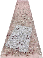 Vente en gros de tissu en dentelle de mariée pailletée avec perles en organza 3D, broderie de paillettes en cristal, tissu en dentelle pour robe de mariée