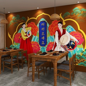 Murale <span class=keywords><strong>ethnique</strong></span> coréenne rétro, <span class=keywords><strong>style</strong></span> coréen, boutique de barbecue, restaurant de kimchi, <span class=keywords><strong>papier</strong></span> <span class=keywords><strong>peint</strong></span> - Product Image 3