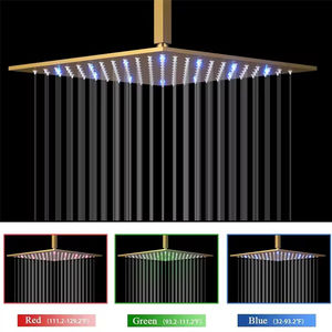 Mitigeur <span class=keywords><strong>de</strong></span> <span class=keywords><strong>douche</strong></span> thermostatique à 3 voies avec affichage LED <span class=keywords><strong>de</strong></span> la température, bouton-poussoir, en laiton, 12 pouces, finition or brossé, design moderne - Product Image 2