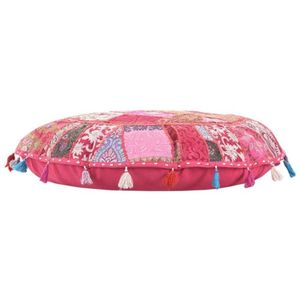 Buy Large Cotton <b>Floor</b> Pillow Online Indian Handmade Patchwork Cotton <b>Floor</b> Pillow with Tassels - Product Image 3