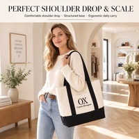Sac fourre-tout en toile personnalisé avec logo, longues poignées, bordure noire, poche avant, monogramme brodé, sac à main pour femme, pour les trajets quotidiens