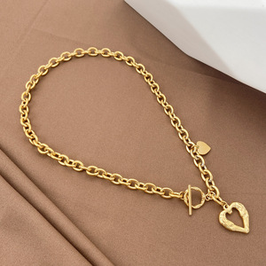 XL210 Nuevo estilo Chapado en oro 18K Cadena de acero inoxidable Collar de moda con colgante de corazón Encanto para mujer - Product Image 6