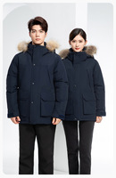 Vêtements de travail d'hiver unisexes en polyester avec col doublé de fourrure, parka thermique rembourrée mi-longue, uniforme d'entreprise sur mesure