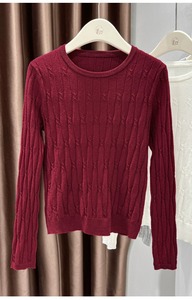 Maglione <span class=keywords><strong>bordeaux</strong></span> girocollo in <span class=keywords><strong>maglia</strong></span> da <span class=keywords><strong>donna</strong></span> autunno inverno strato Base ampio Pullover in lana sottile Chic Top a maniche lunghe - Product Image 2