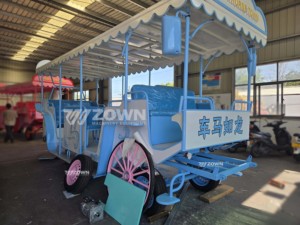Voiture électrique de tourisme ZOWN bleue et blanche avec toit à motif nuageux pour parcs et excursions - Product Image 5