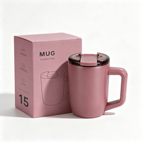 Gobelet à café isotherme à double paroi en acier inoxydable 18/8 de 15 oz avec couvercle anti-fuite et poignée ergonomique portable