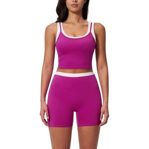 Ensemble de sport deux pièces pour femme : débardeur dos nu et short taille haute push-up, idéal pour le yoga et la gym, en Spandex et Polyester - Product Image 1