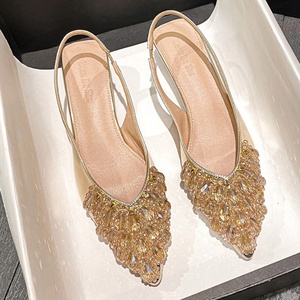 <span class=keywords><strong>Sandalias</strong></span> con cabeza puntiaguda para <span class=keywords><strong>mujer</strong></span> y <span class=keywords><strong>mujer</strong></span>, zapatos planos con diamantes de imitación, a la moda, con banda de una palabra, elegantes, para oficina, venta al por mayor - Product Image 1