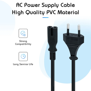 Câble d'alimentation Europlug noir qui est disponible en plusieurs longueurs et est souvent utilisé pour les appareils qui nécessitent moins d'énergie. - Product Image 3