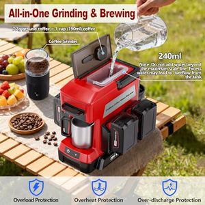 Cafetera Portátil Inalámbrica para Milwaukee, Compatible con Batería de 18V, con Molinillo Eléctrico, Construcción de Plástico Rojo y Metal - Product Image 4