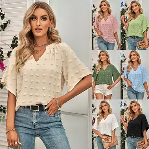 Daily Versatile Wholesale Hot New Women's Elegant Casual Style Shirt V-Neck Solid Color Hairball Top